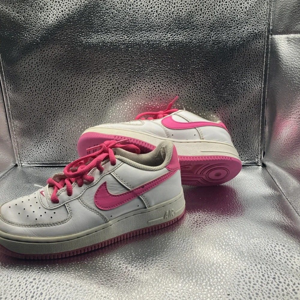 Nike Air Force 1 Low Top Leather Sneakers White/Pink Lace Up Kids US 1